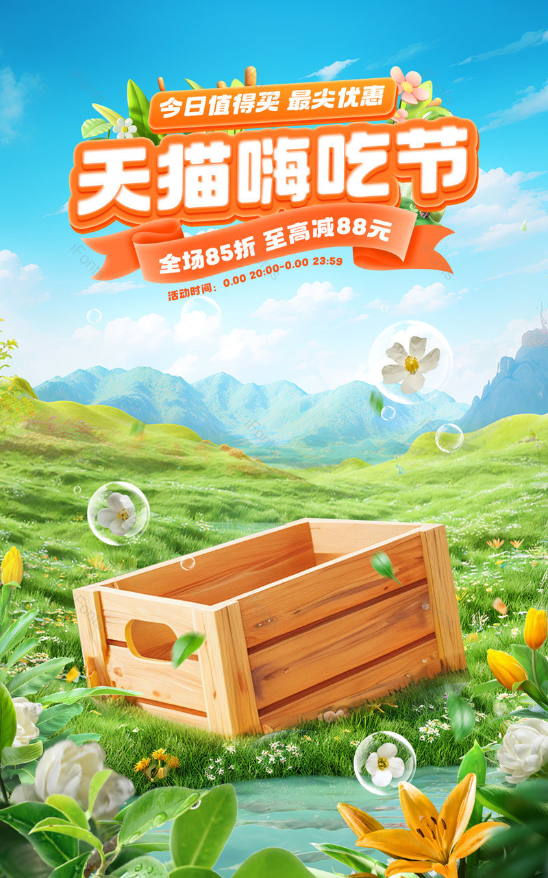 天猫嗨吃节c4d立体休闲零食饮料海报设计,设计模板,设计模板大全,设计模板下载